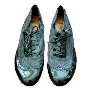 Clark’s Tweed + Patent Leather Wing Tip Shoes